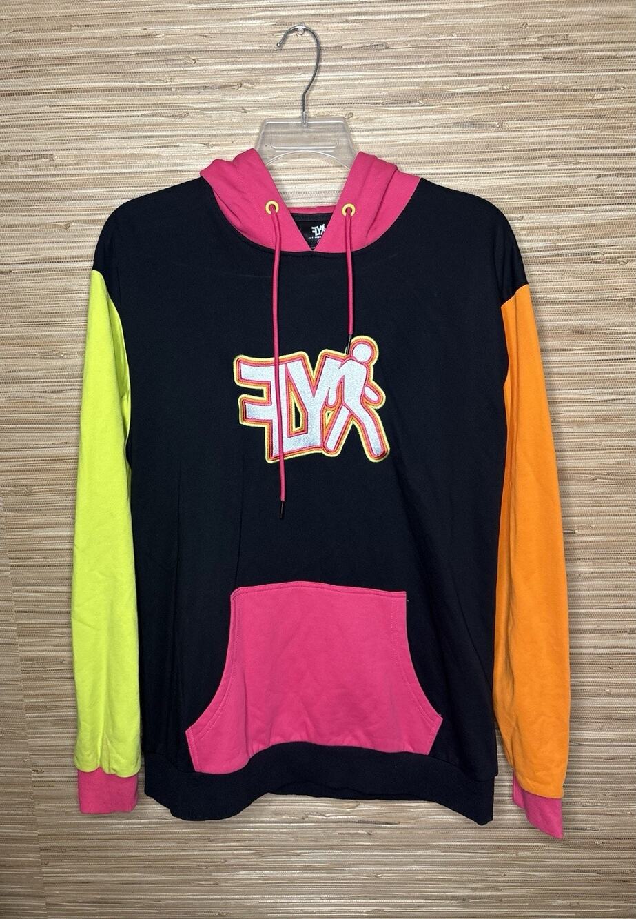 Fly Pedestrian Multi-Color Block Graphic Grafitti Font Logo Hoodie Sz XL